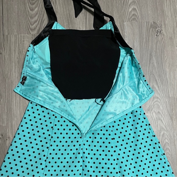 Ruby Rox Teal Black Polka Dot Halter Pin Up Dress - Picture 7 of 7
